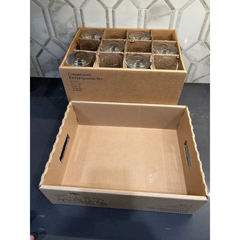World Market 12pc Champagne Glasses Entertaining Set in Storage Box 8